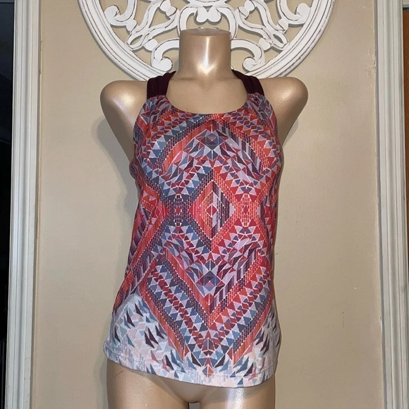 PRana womens Large 12 14 Tank top cross athletic Athleisure shelf bra pink red - Picture 2 of 8